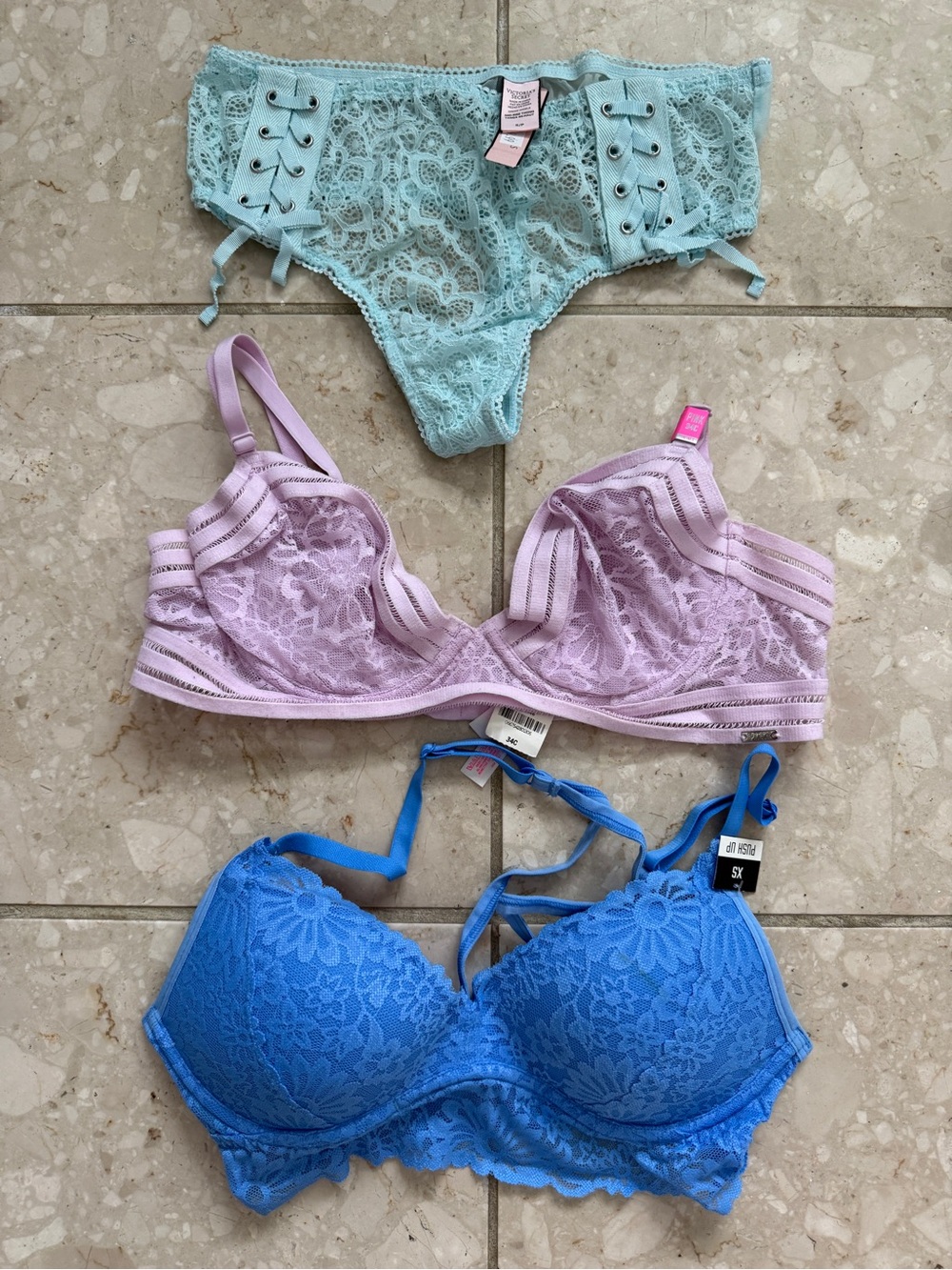 Victoria's Secret Lace Bra Trio — Blue, Lilac & Mint